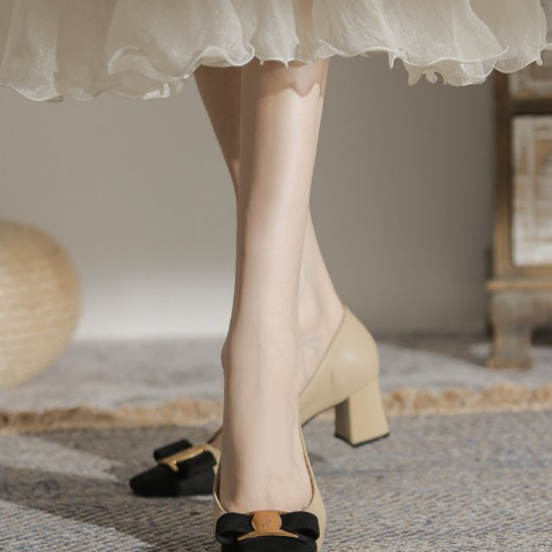 Women's Two Tone Block Heel Pu - Vintage Fashion Dresses 评论和价格